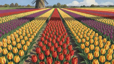 Tulpenfeld mit Windmühle