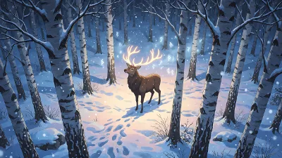 Runen-Hirsch im Winterwald