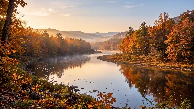 Misty Autumn River Valley