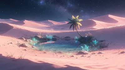 Oasis Desierto Bajo la Luna