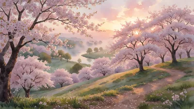 Sonniger Kirschblüten-Hügel