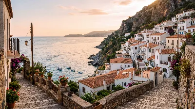 Mediterranean Seaside Village Glow