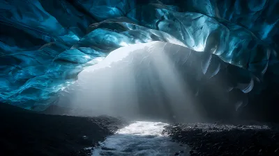 Interieur eines blauen Gletschereislochs