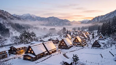 Snow-Blanketed Shirakawa-go Dawn