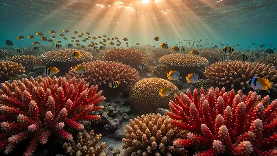 Lever du soleil sur le jardin de corail